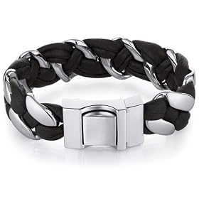 Mens soft Brown Leather and Stainless Steel Buckle Bracelet Free Shipping