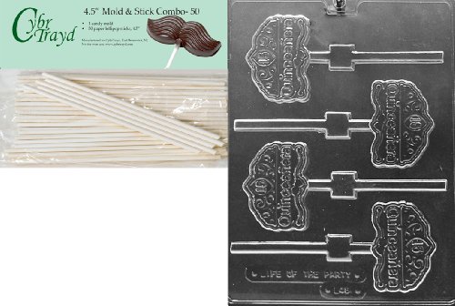 Cybrtrayd 45St50-L046 Quinceanera 15 on Tiara Lolly Letters and Numbers Chocolate Candy Mold with 50-Pack 4.5-Inch Lollipop Sticks