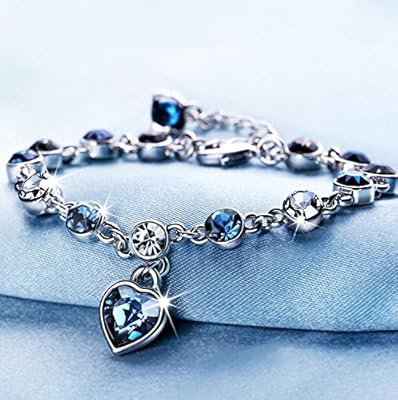 Adorable Woman Heart-shaped Round Cut Crystal Women Fashion Infinity Created Pendant Bracelet