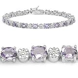 Gorgeous 7.35 Carat Genuine Amethyst Ovals & Diamond Sterling Silver Bracelet