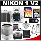 Nikon 1 V2 Digital Camera Body (White) with 10-100mm VR Lens + 32GB Card + Case + Tripod + 3 (UV/FLD/CPL) Filters + Remote + Accessory Kit