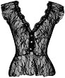 Vintage Holiday Sheer Black Lace Top Rhinestone Buttons