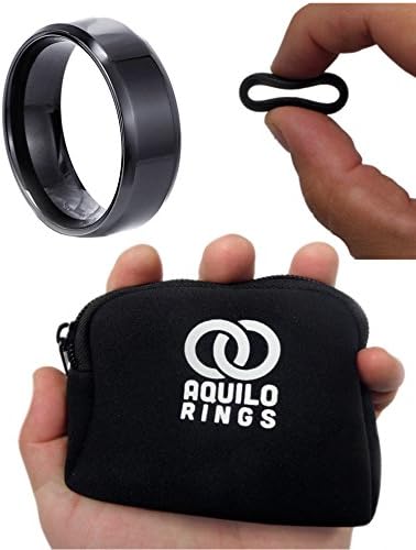 Aquilo Men's Silicone Wedding Ring With Black Stainless Steel Ring &amp; Neoprene Pouch (Size 13-13.5)