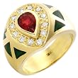 Superb Ring With Genuine Clean Diamonds Made of Green Enamel and 18K Yellow Gold. Total item weight 15.5g (Size 6.5)