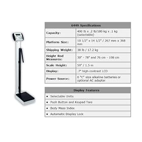 Detecto 6449 Eye-Level Heavy-Duty Digital Scale w/ Height Rod and Handpost, 400 lb x 0.2 lb (MADE IN THE USA) thumbnail