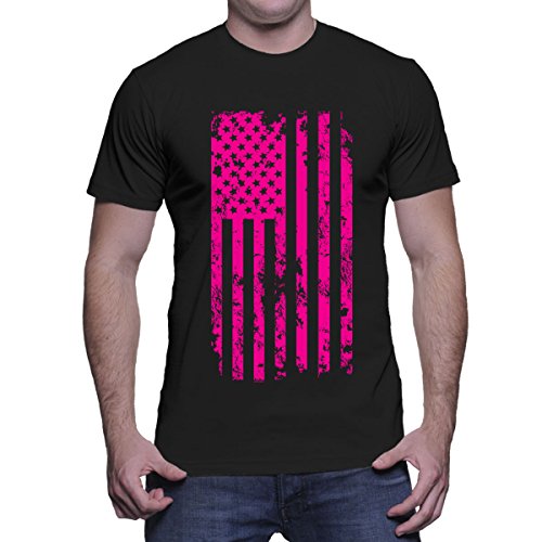 Mens Big Pink American Flag - Breast Cancer Awareness T-shirt