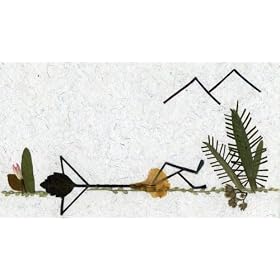 Yoga Posture Stick Figure Handmade Greeting Card with Pressed Flowers, Leaves and Grass