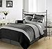 Chezmoi Collection 7-Pieces 3-Tone Embroidery Comforter Set/Bed-in-a-Bag, California King, Black/Gray