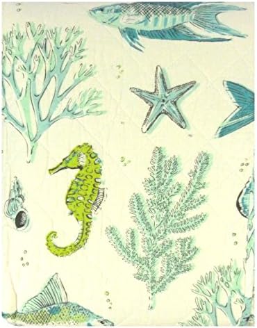 Ocean Life Print Quilt Aqua Blue and Green King