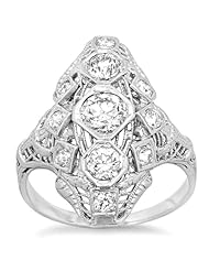 18k White Gold Three Diamond Vintage Dinner Ring (1.35 cttw)