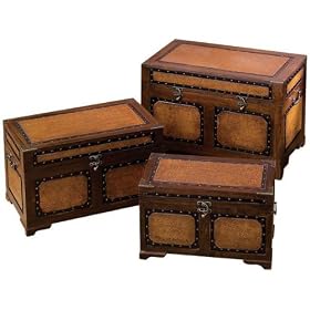 Set 3 County Lane Leather N Wood Chest Trunks