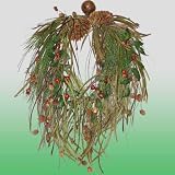 28 Fall Holiday Decorated Autumn Willow Teardrop Christmas Wreath, with Natural Dried Wheat, Small Crab Apples, Mini Pinecones, Large Pinecones and Cow Bell, Indoor or Outdoor Use