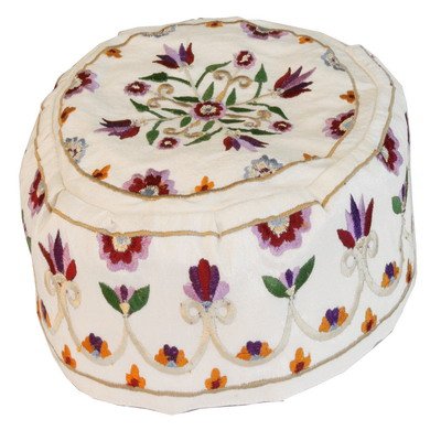 Yair Emanuel Hand Embroidered Hat / Bucharian Kippah - Floral