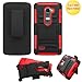 Phonelicious Hybrid Armor Dual Layer Rhino Kickstand Belt Holster Clip Combo Rugged Case Bundle with Screen Protector & Stylus for LG Power L22C & LG Leon C40 - Red