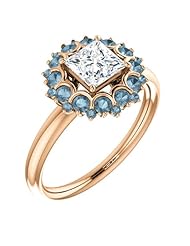 10K Rose Gold Princess Cut White and Blue Diamond Flower Inspired Ring -- LIFETIME WARRANTY