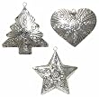 Antiqued Tree / Star / Heart Set Tin Christmas Ornaments 4.75"D Set / 12 (4 ea)