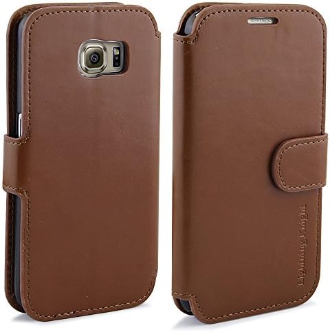 S6 Edge Case, LK [Stand Feature] S6 Edge Wallet Case ,Luxury Flip Cover PU Leather Case for Samsung Galaxy S6 Edge with Card Slots, Brown