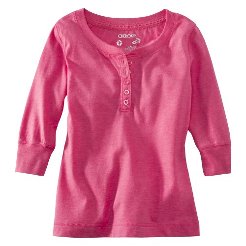 Cherokee® Girls' 3/4-Sleeve Button Up Tee - Pink S(6-6X)