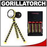 Joby Gorillatorch 65 Lumen Cree LED Flashlight & Compact Mini Flexible Tripod (Yellow) with 4 AA Batteries + Charger