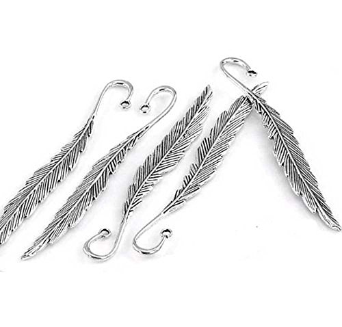 Rockin Beads Brand, 5 Beading Bookmarks Feather Antique Silver 4 1/2 Inch 2.8mm Hole