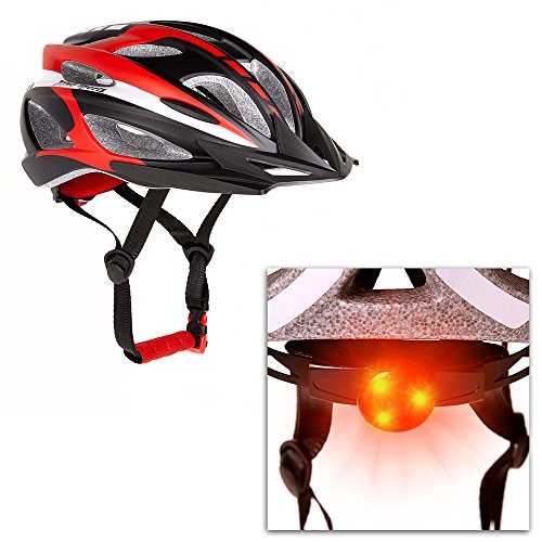 Xino Sports Bike Helmet with a Safety Light, Adjustable Size for Youth and Adults, Black and Red Color, Unconditional 60-Day