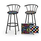 2 Beatles Music Rainbow Colored Specialty / Custom Black Barstools with Backrest Set 2 Beatles Music Rainbow Colored Specialty / Custom Black Barstools with Backrest Set