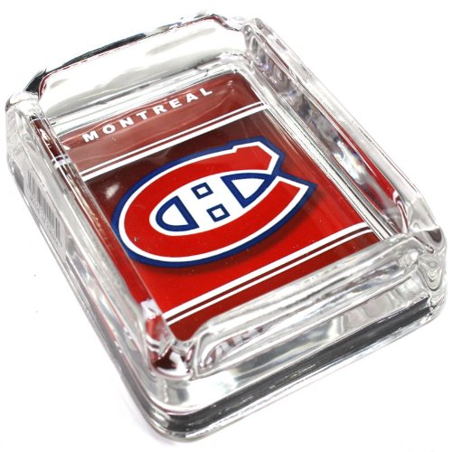 See Montreal Canadiens Glass Ashtray - Dimensions 3 Inch x 4 Inch - Simulated Black Velvet Botton