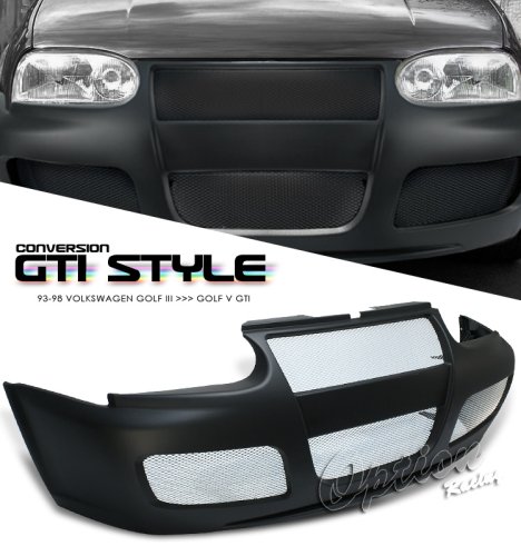 93 94 95 96 97-98 VOLKSWAGEN GOLF III 3 1PC FRONT GRILLE BUMPER COVER CONVERSION TO GOLF V GTI STYLE W/MESH