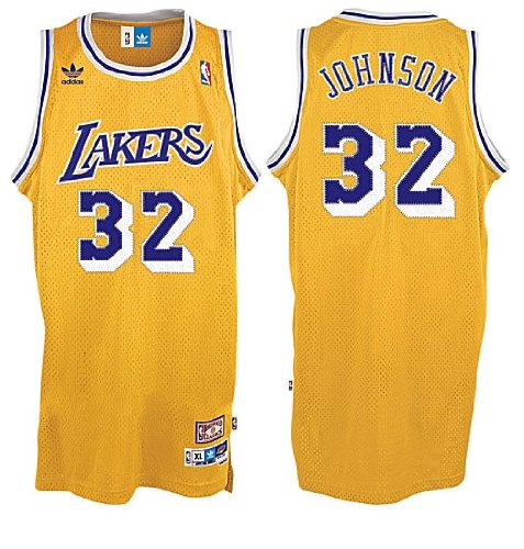 Magic Ervin Johnson Los Angeles Lakers Gold NBA Embroidered Replica Throwback Basketball Jersey By A