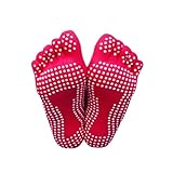 Women's Yoga Socks Full Toe with Grips Non-Slip Yoga Socks S/M (Red)