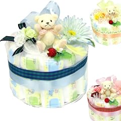 可愛い『くまさんリボン』男の子に青★女の子に赤♪１段オムツケーキ 出産お祝いギフトのおむつケーキ 送料無料
