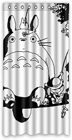 DONGMEN My Neighbor Totoro and Two Girls Sitting on a Tree Black and White Ployester Window Curtain 52"x96" One Piece Perfect for Living Room Bedroom Bathroom Kitchen and Kids' Room