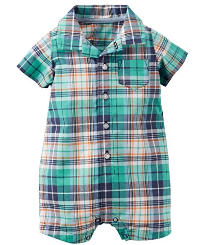 Carter's Baby Boys' Plaid Rompers (6 Months, Green Plaid)