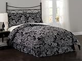 IMAGE OF Sketch Damask Collection 6-Piece Comforter Set, Twin, Black and Silver