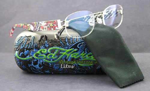 ED HARDY EYEGLASSES OPTICAL RX EHL 808 SIL LITE OPTICAL RX SILVER 3D LITE
