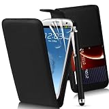 SupergetS&reg; Samsung Galaxy S3 I9300 Black Premier Top Flip Case Covers, Screen Protector , Touch Sceen Stylus and Polishing Cloth
