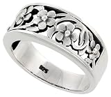 Sterling Silver Flawless Quality Floral Vine Ring Band, 3/8 in. (10mm) wide