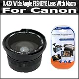 0.40X Wide Angle FISHEYE Lens WIth Macro For Canon Powershot G12 G11 G10 With Tube Adapter + LCD Screen Protectors