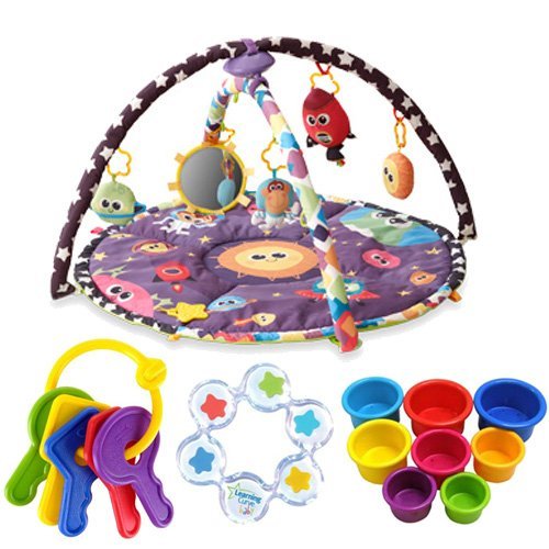 Lamaze Space Symphony Motion Gym Plus Learning Curve First Keys Teether Plus Stack N Count Cups and Floating Stars Teether Bundle