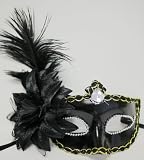 Masquerade Ball Venetian Black Masks w/ Flower on Side