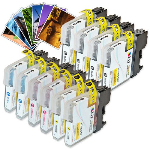 LD © Brother Compatible LC61 Bulk Set of 10 Ink Cartridges: 4 Black & 2 each of Cyan / Magenta / Yellow + Free 4x6 Photo Paper