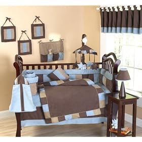 Soho Blue and Brown Infant Boy Nursery Baby Bedding 9 Pc Crib Set