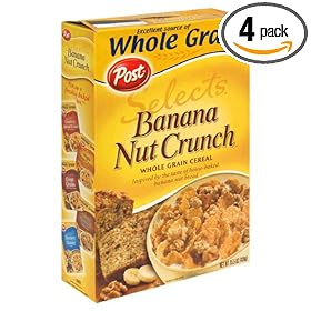 Post Banana Nut Crunch Cereal, 15.5-Ounce Boxes (Pack of 4)