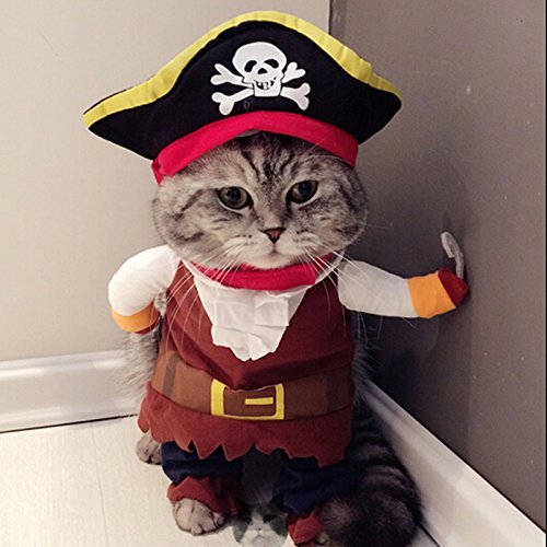 PANPET New Funny Pet Clothes Caribbean Pirate Dog Cat Costume Suit Corsair Dressing up Party Apparel Clothing for Cat Dog Plus Hat M