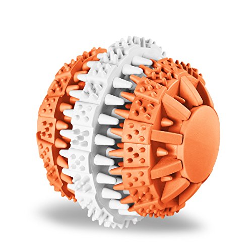 Tough Chew Ball for Dogs, ATESSON Rotatable Tooth Cleaning Toy Non-Toxic Rubber Bite Resistant, 3