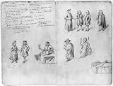 Drawings of annual guild days of Norwich,England,1705,Royal Free-School,people