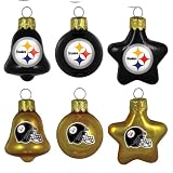 NFL Pittsburgh Steelers Blown Glass Ball, Bell & Star 6-Pack Ornament Set