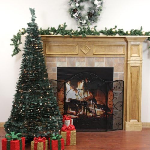 7.5' Pre-Lit Pop Up Green Holly Leaf Artificial Christmas Tree - Clear Lights