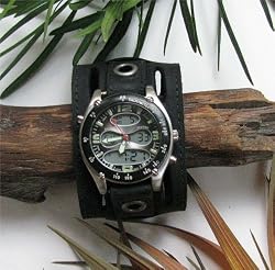 THE "HENRY'S" AGED BLACK LEATHER 2" WIDE WATCHBAND
