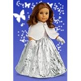 Twinkle Star - Long Silver Party Dress with Matching Silver Slippers. (Cape & Mittens sold separately) Fits 18 inch American Girl dolls